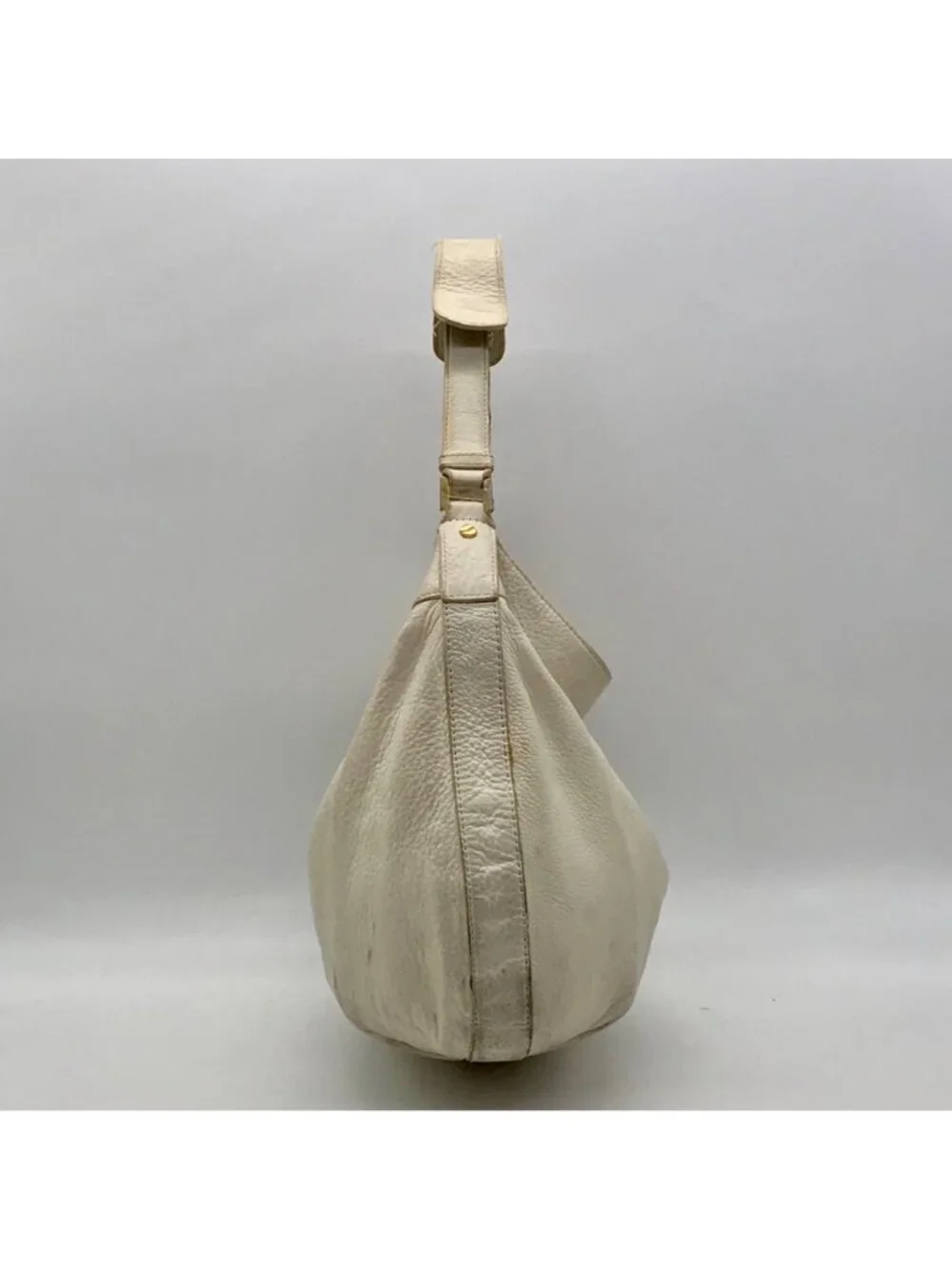 Tory Burch White Pebbled Leather Hobo Shoulder Bag